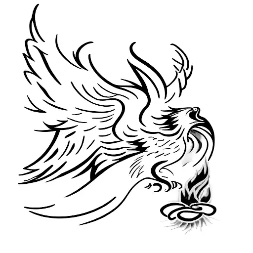 A minimalist tattoo of a phoenix rising from the ashes, with the flames transforming into colorful butterflies, symbolizing the transformative power of motherhood and the beauty it brings to your life. tattoo design idea