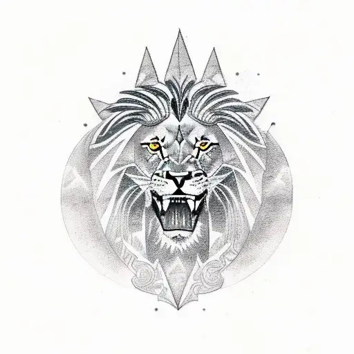 tattoo depicting a majestic lion with Egyptian and Greek symbols integrated into its mane tattoo design idea