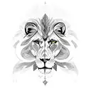 tattoo depicting a majestic lion with Egyptian and Greek symbols integrated into its mane tattoo design idea