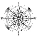 A minimalist tattoo of a paw print and a compass, symbolizing your love for pets and traveling with your boyfriend Marques tattoo design idea