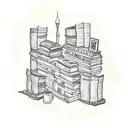 A tattoo of a bookshelf filled with books, each one representing a different place you've traveled to with Marques, surrounded by musical notes and baking ingredients tattoo design idea