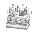 A tattoo of a bookshelf filled with books, each one representing a different place you've traveled to with Marques, surrounded by musical notes and baking ingredients tattoo design idea
