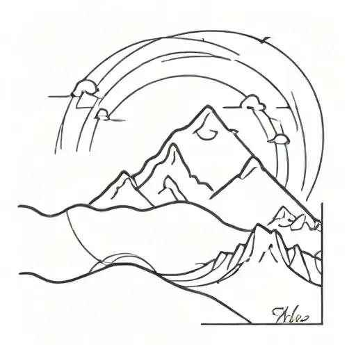 one line that makes a wave , turns into the word khans and then turns into a mountain  tattoo design idea