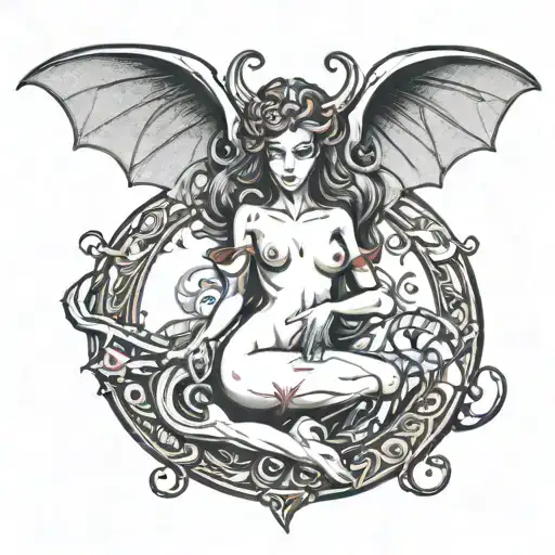 simple but detatailed and sexy succubus womb tattoo with uterus, birth canal and ovum not too large hentai inspired tattoo design idea