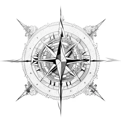 Capricorn with compass, Mountain, snow and forest détails. tattoo design idea