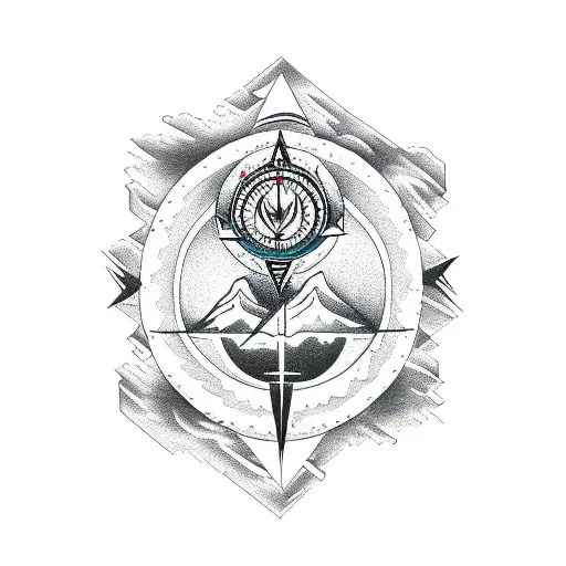 Capricorn with compass, Mountain, snow and forest détails. tattoo design idea