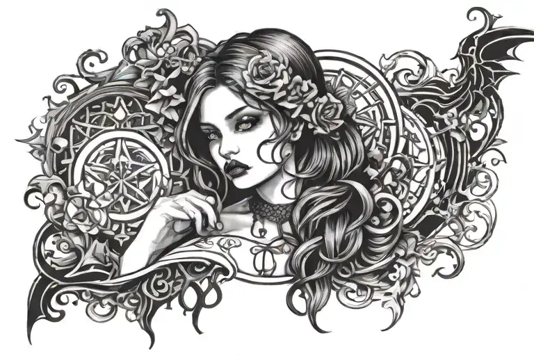 Goth very sexy girl trampstamp tattoo design idea