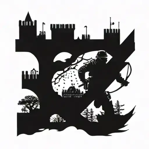 Army engineer castle silhouette, Reaper holding tattoo design idea