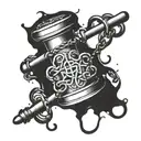 gavel, broken chains wrapped around the word tetelestai tattoo design idea