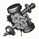 gavel, broken chains wrapped around the word tetelestai tattoo design idea