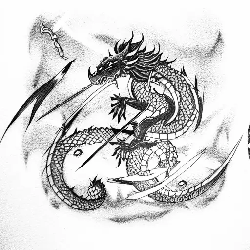 samurai slaying the dragon tattoo design idea