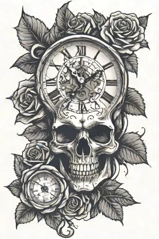 skull, clock, snake, rose tattoo design idea
