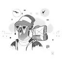 A hiker with a backpack and a crow flying above in a dotwork style tattoo design idea