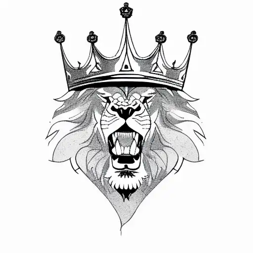 Angry lion with kings crown growling tattoo design idea