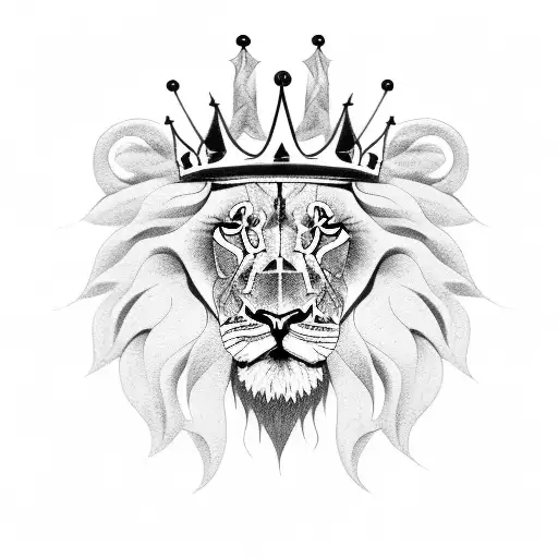 Black man and lion with crown mixed together tattoo design idea