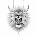 Black man and lion with crown mixed together tattoo design idea