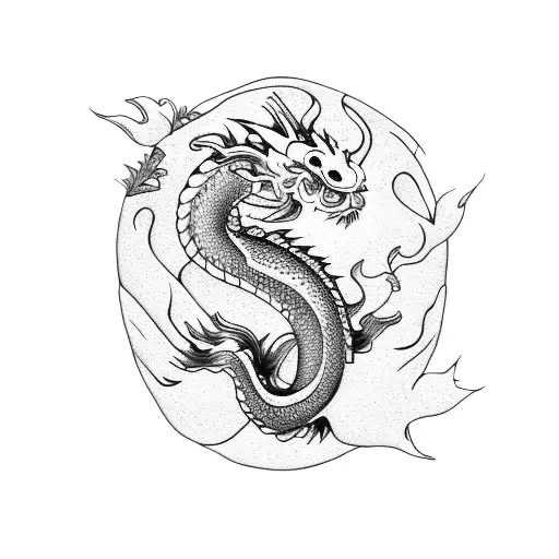 asian dragon and koi fish flying tattoo design idea
