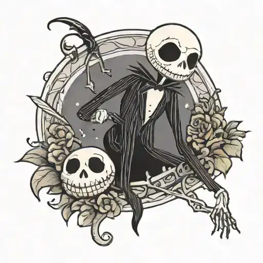 jack skellington with little black dog tattoo design idea
