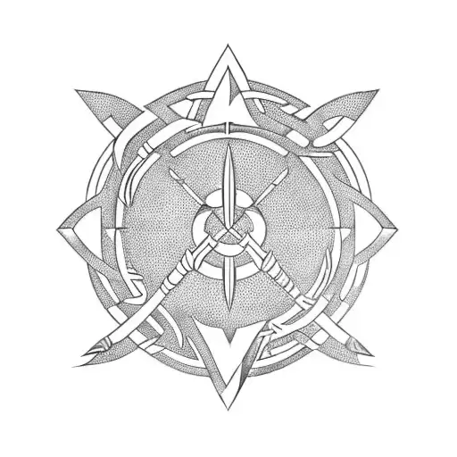 arrow with Leo and Virgo glyph and mother and children Celtic symbol tattoo design idea