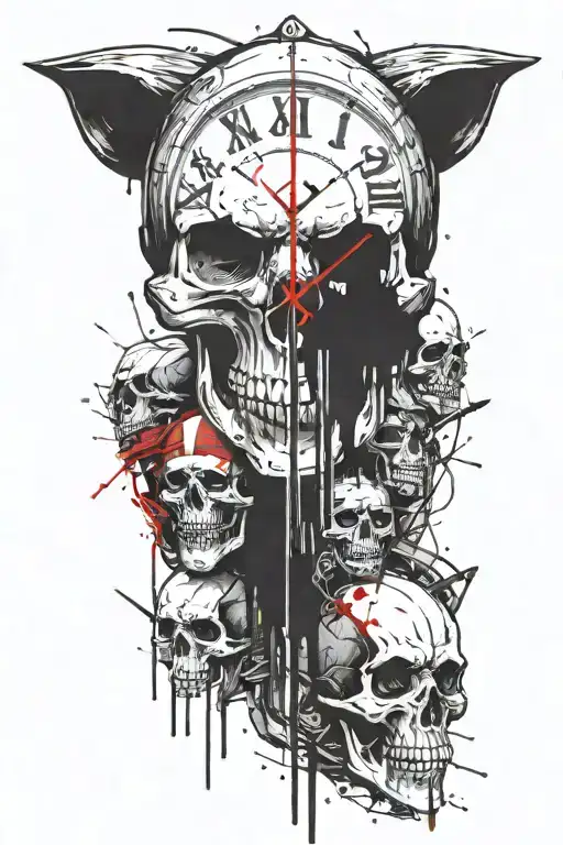 Skull Clock Family Warrior Protector leader provider family Viking Wolf  tattoo design idea