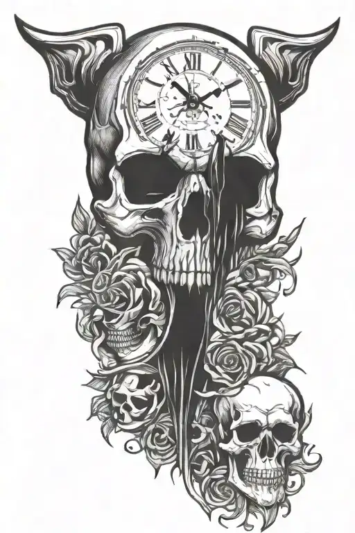 Skull Clock Family Warrior Protector tattoo design idea