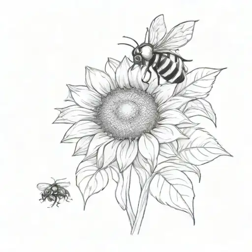 Sunflower And Bee and ladybug  Tattoo Design Idea tattoo design idea