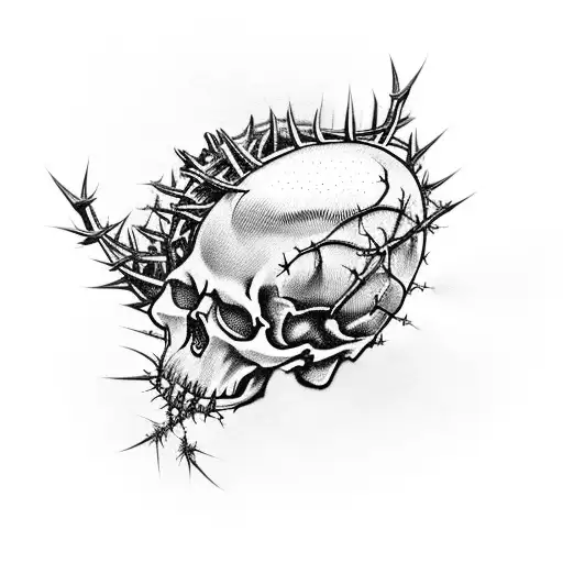 skull wearing a crown of thorns tattoo design idea