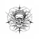 skull wearing a crown of thorns tattoo design idea