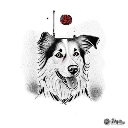 border collie camping in a tent tattoo design idea