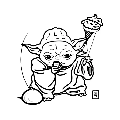 baby yoda eating soft serve icecream tattoo design idea