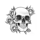 A dark and mysterious skull surrounded by roses tattoo design idea