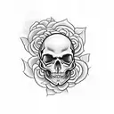 A dark and mysterious skull surrounded by roses tattoo design idea