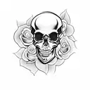 A dark and mysterious skull surrounded by roses tattoo design idea