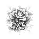 A dark and mysterious skull surrounded by roses tattoo design idea