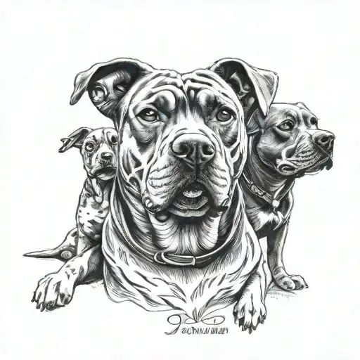 3 dogs, Rott wailer, Pitbull pastor alemán tattoo design idea