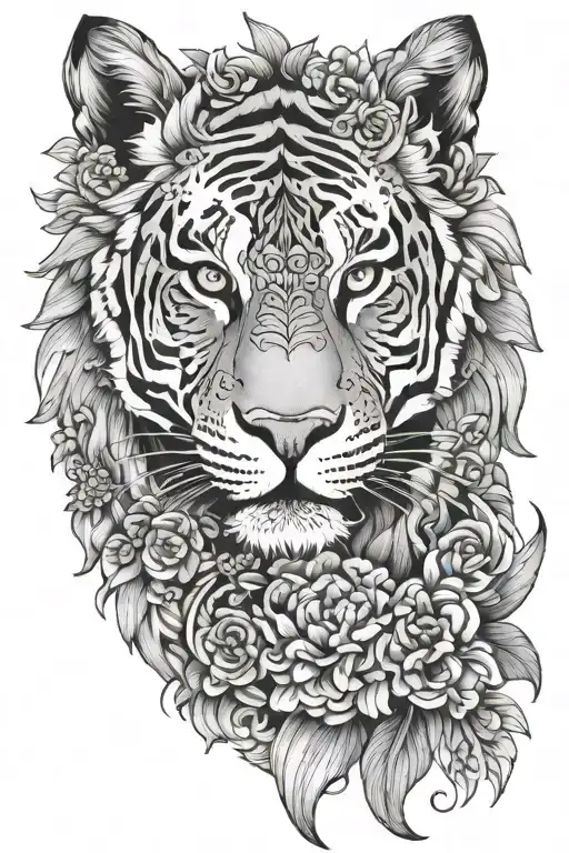 an intricate mandala design with hidden images of tigers, leopards, and lions tattoo design idea