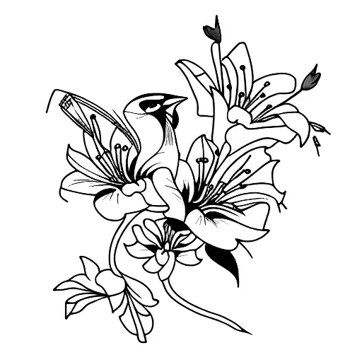 Sparrow, lily tattoo design idea