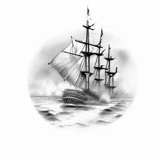 burning ship tattoo design idea