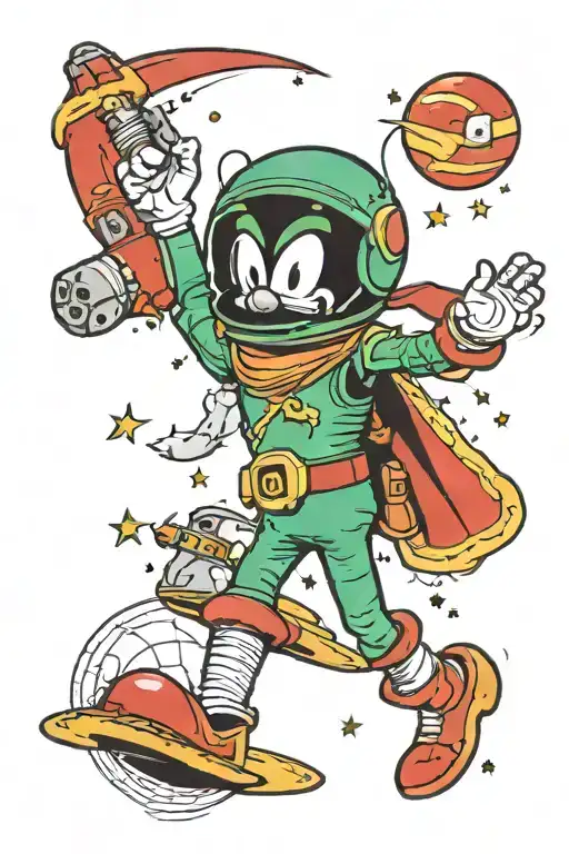 Marvin the Martian in space surrounded tattoo design idea