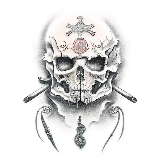 Caveira com facas e armas tattoo design idea