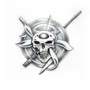 Caveira com facas e armas tattoo design idea