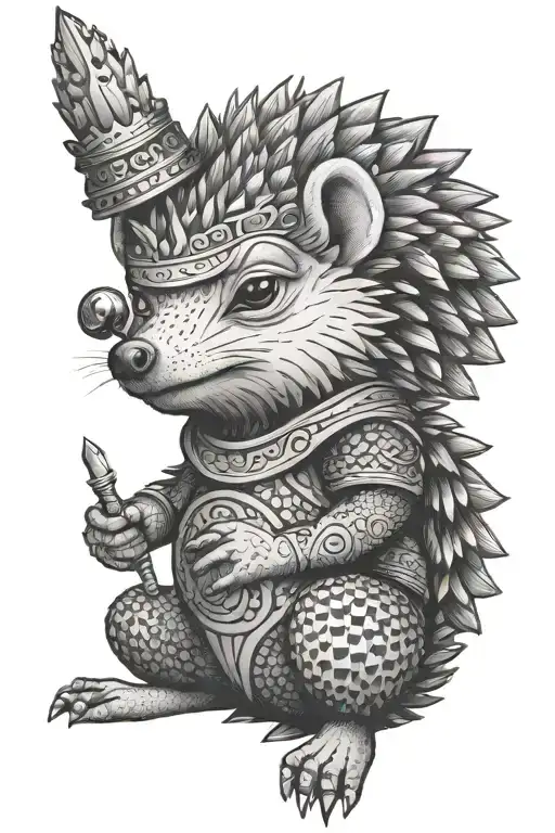 funny hedgehog warrior meditating tattoo design idea
