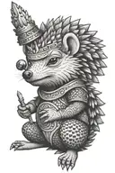 funny hedgehog warrior meditating tattoo design idea