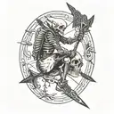 Skelton with an arrow going through its right knee cap tattoo design idea