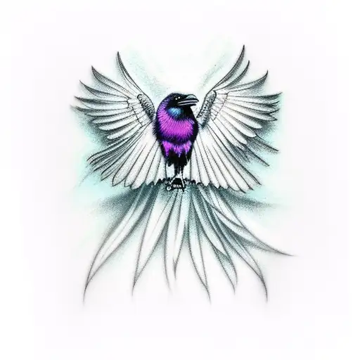 full body black raven with purple highlights  tattoo design idea