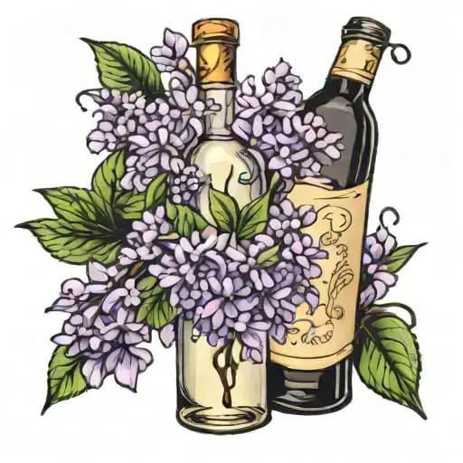 lilacs in a wine bottle filled tattoo design idea