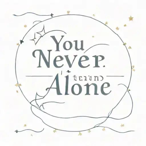 A minimalist tattoo of a starry night sky with the quote 'You are never alone' incorporated into the design, representing the comfort and support of loved ones in times of mental health struggles tattoo design idea