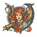 draws a tattoo with foreground character sagittarius, which is intertwined with the sign of scorpio and pisces all styli tattoo design idea