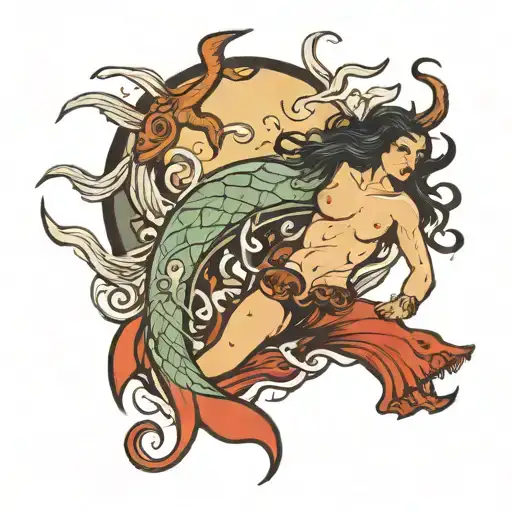 siren calling man to drown tattoo design idea