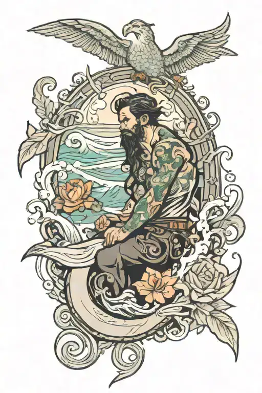 siren calling man to drown tattoo design idea